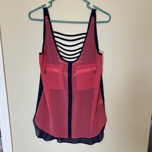 Pink and Navy Women's Top